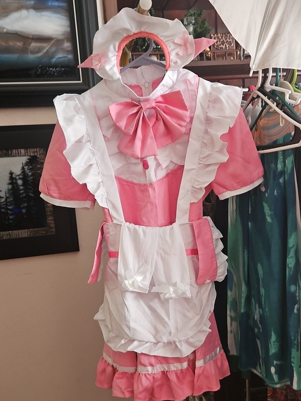 Pink/White Anime-Style French Maid Cosplay Costume - 8 Pieces - Size M